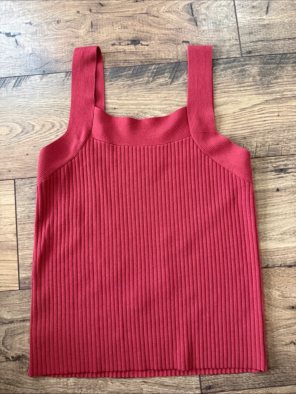 Ribbed Square-Neck Tank Top - Red
